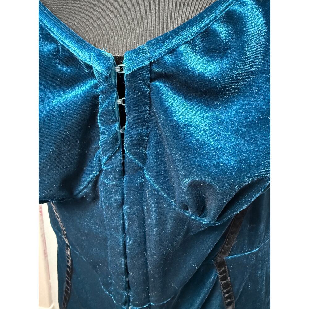 Cider Velvet Corset Bodysuit Jewel Tone Teal Blue XL Clasp Front Regency Lux - Picture 4 of 9